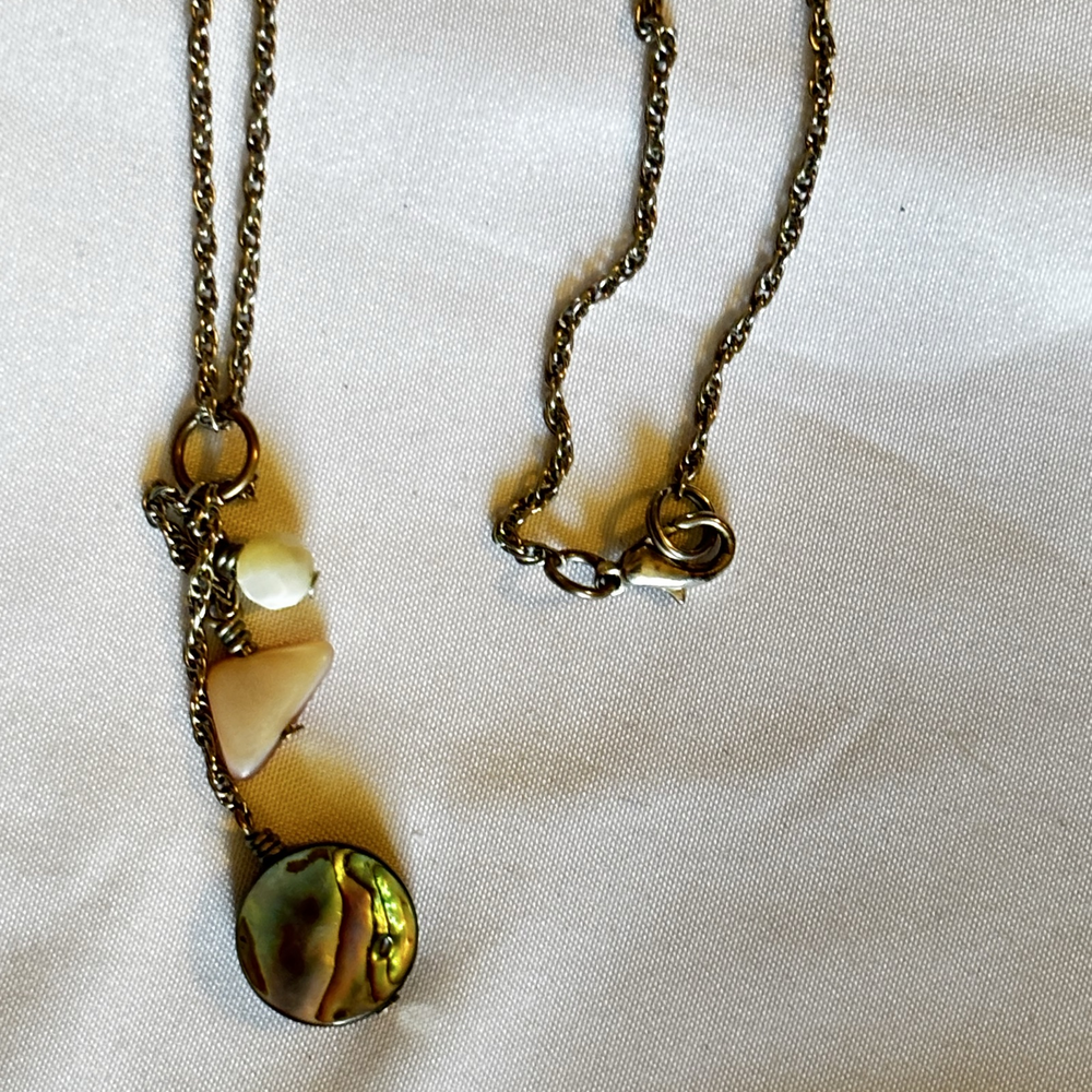 Abalone Shell Freshwater Pearl Pendant Silver-Tone 18in Rope Chain Necklace